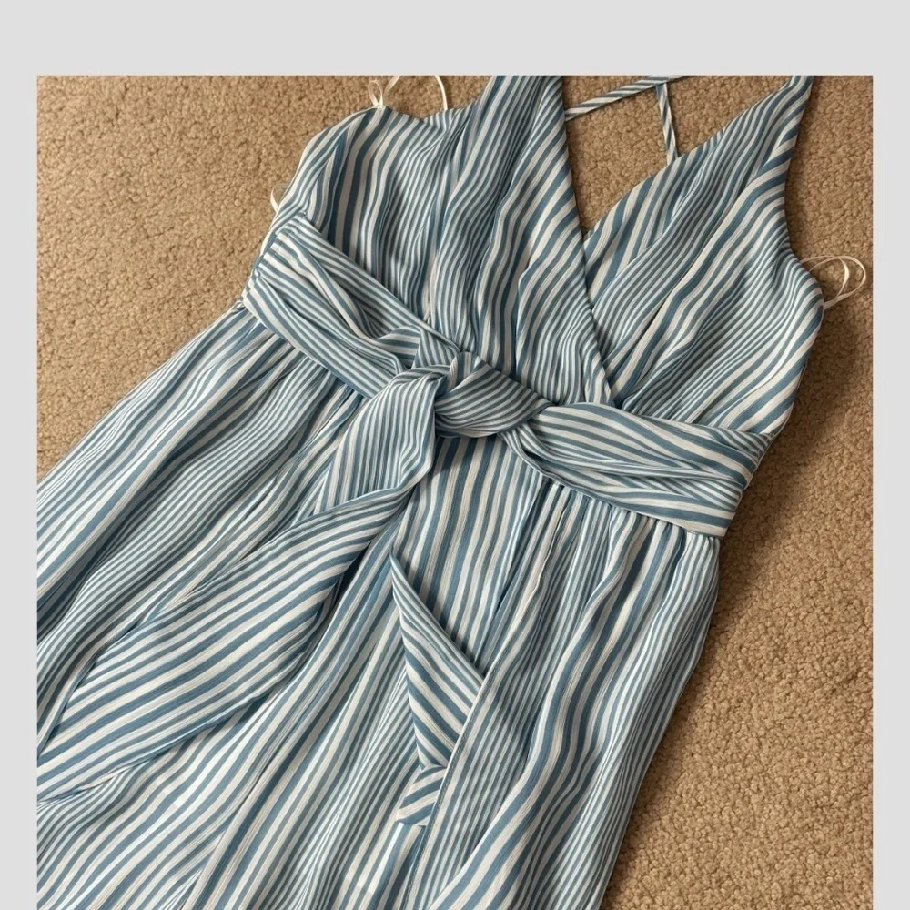 Moon River Anthropologie Jumpsuit Beach Blue White Stripe Cropped Flyaway Leg